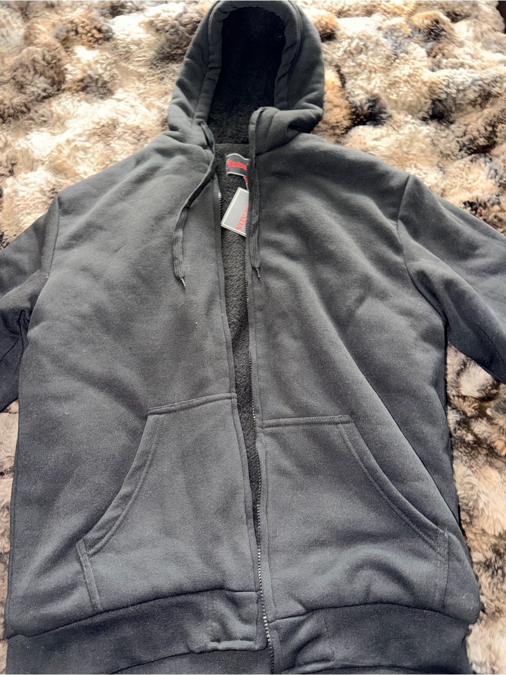 Cozy Black Hooded Zip-Up Sherpa Lined Jacket
